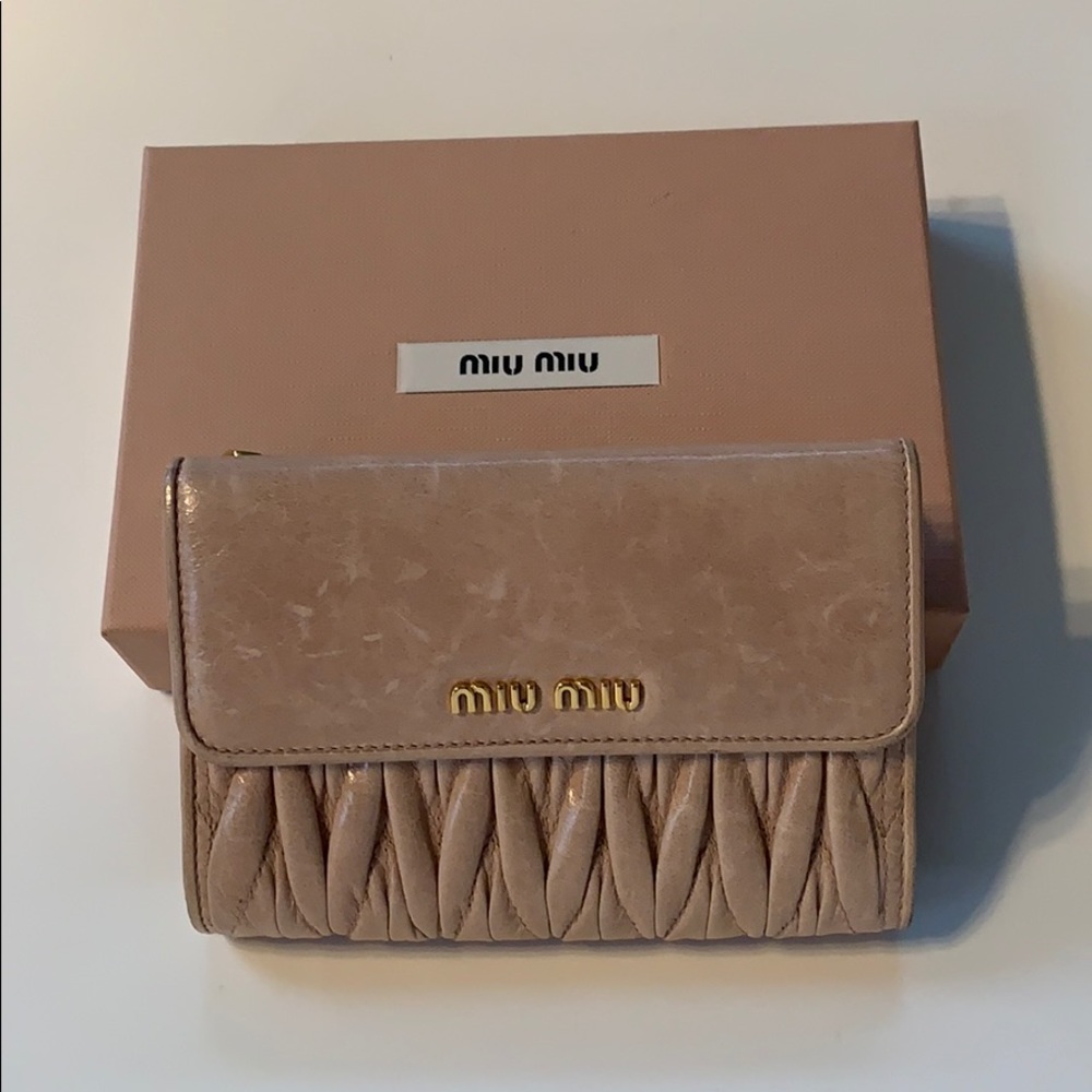 Miu Miu Light Pink Matelasse Flap Wallet